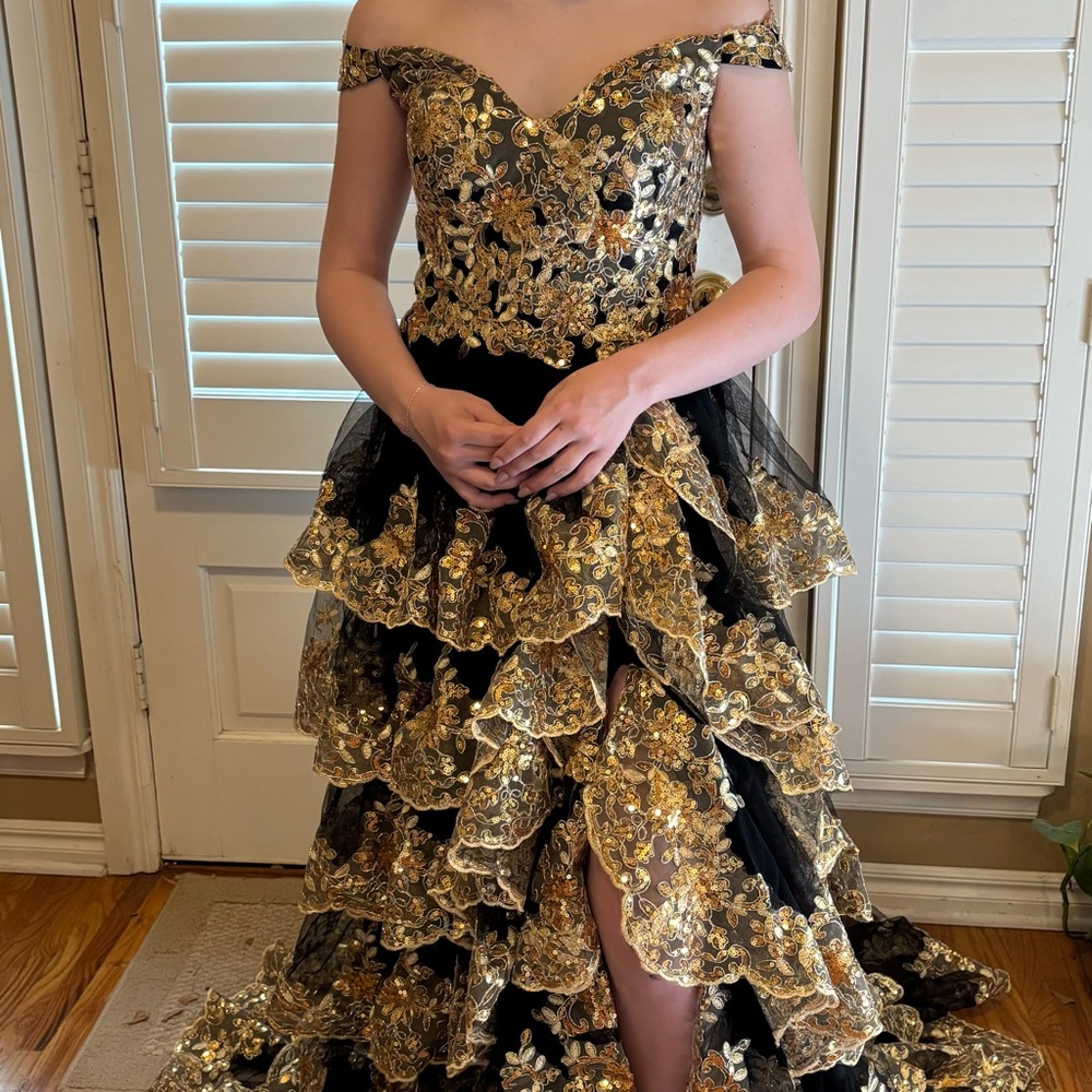 Elegant Black and Gold Floral Gown
